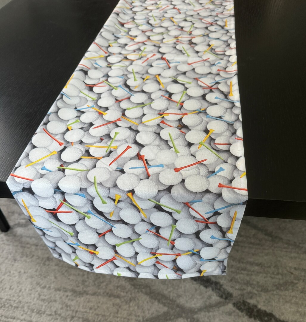 LINED Golf Balls Tees Table Runner Ocean Beach Kitchen or Bedroom Dresser Scarf Custom Table Linens | MakerPlace by Michaels LINED Golf Balls Tees Table Runner Ocean Beach Kitchen or Bedroom Dresser Scarf Custom Table Linens | MakerPlace by Michaels